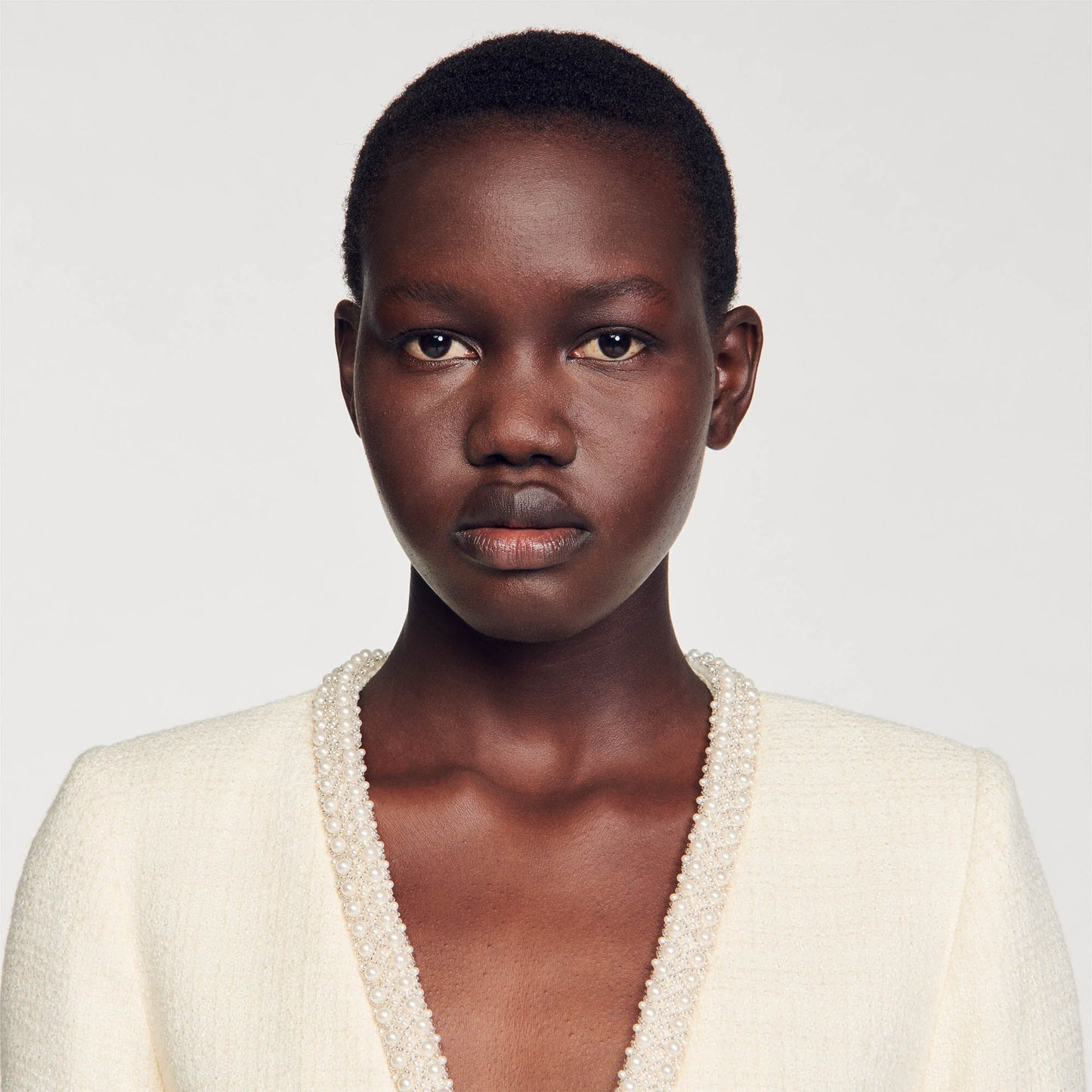 Sandro Cropped tweed jacket Ecru