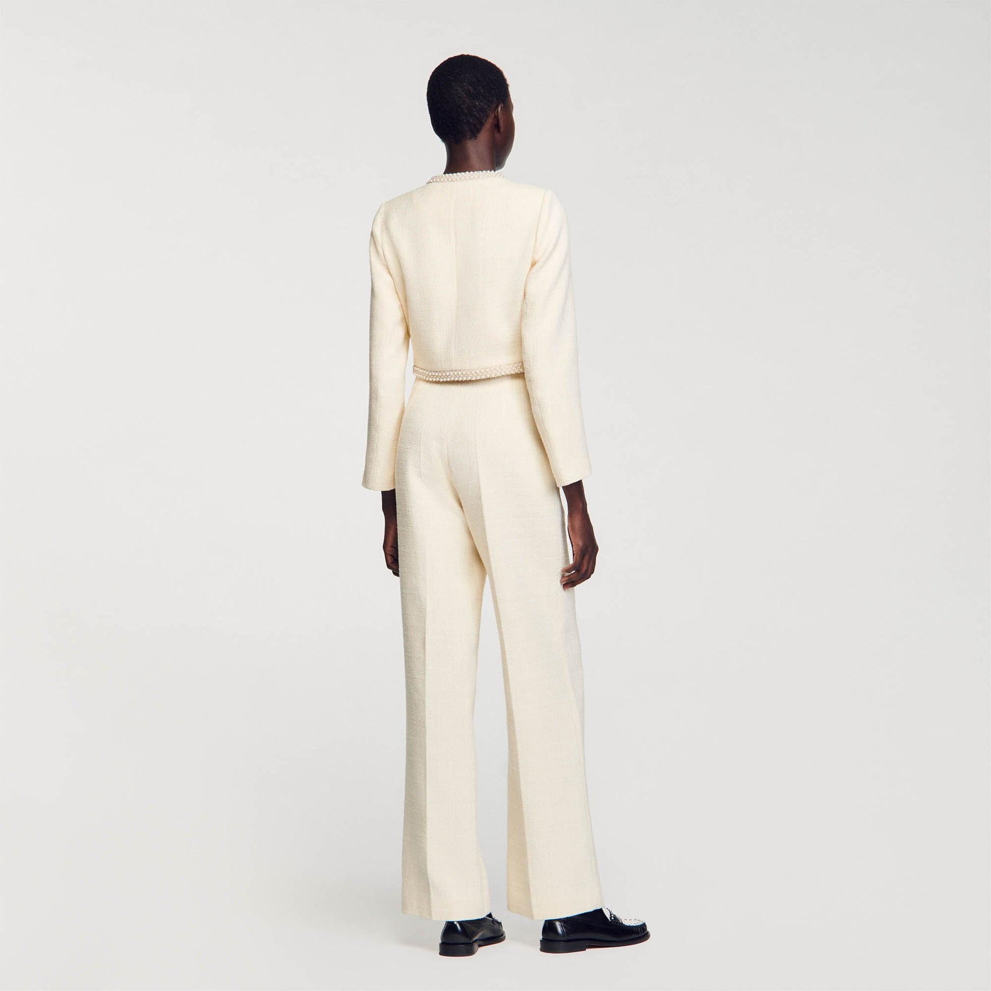 Sandro Cropped tweed jacket Ecru