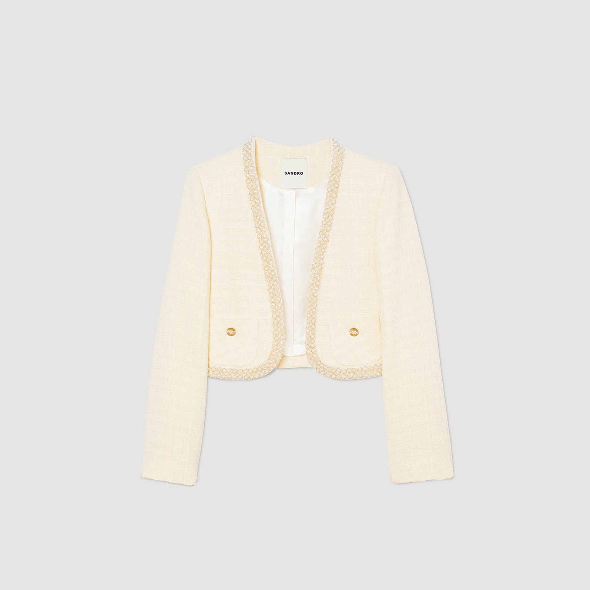 Sandro Cropped tweed jacket Ecru