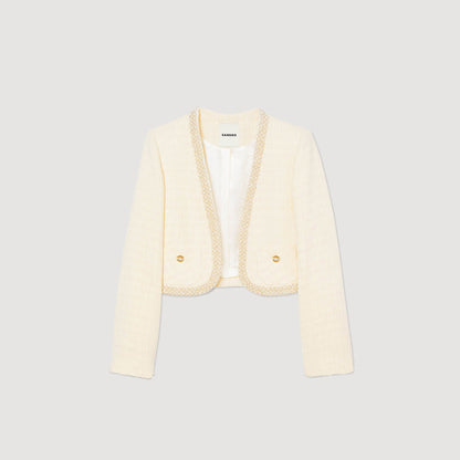 Sandro Cropped tweed jacket Ecru