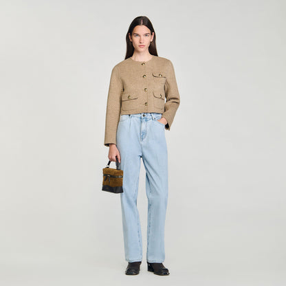 Sandro Cropped button-down jacket Beige