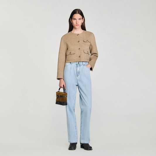 Sandro Cropped button-down jacket Beige
