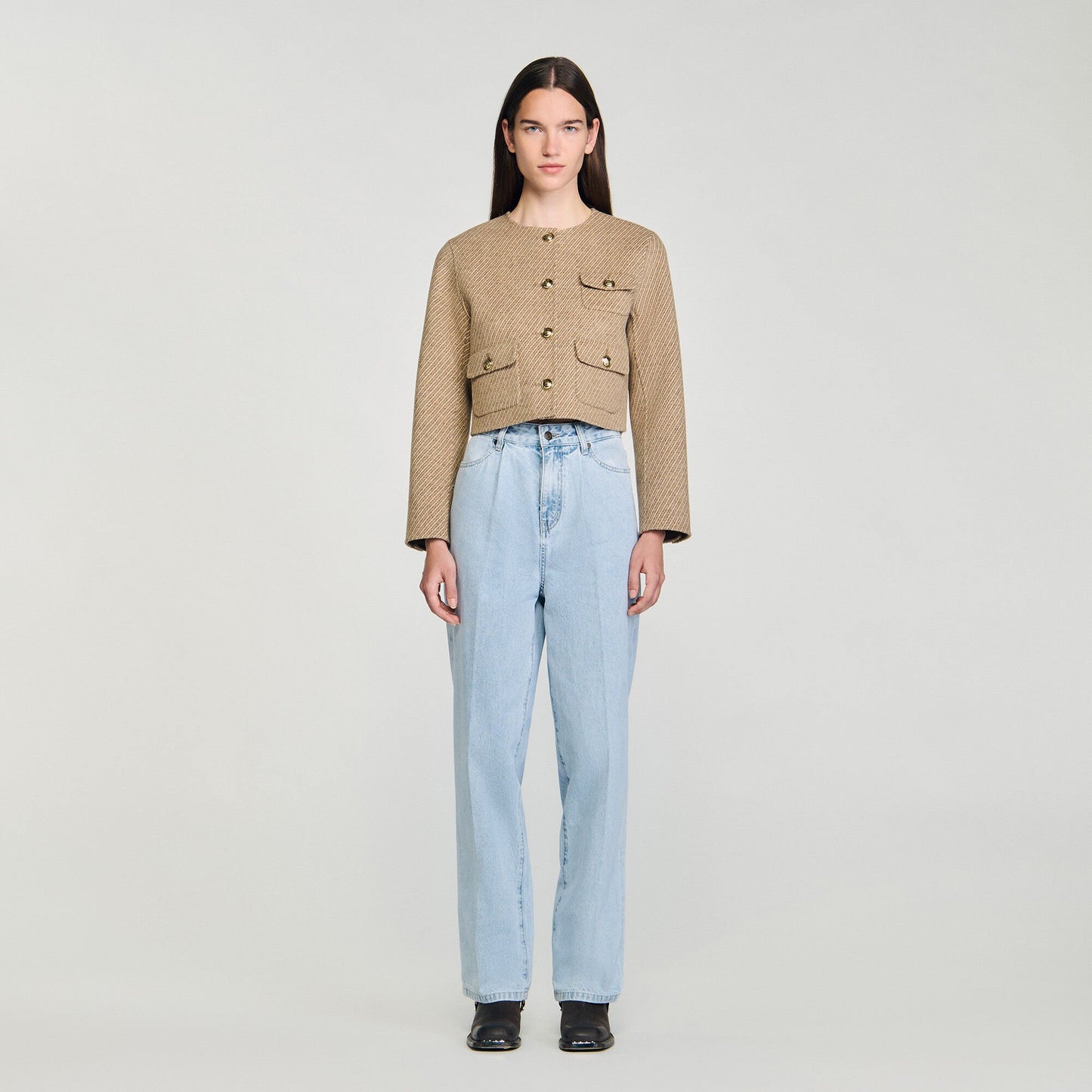 Sandro Cropped button-down jacket Beige