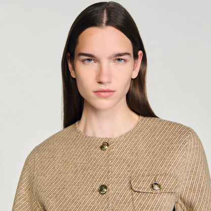 Sandro Cropped button-down jacket Beige