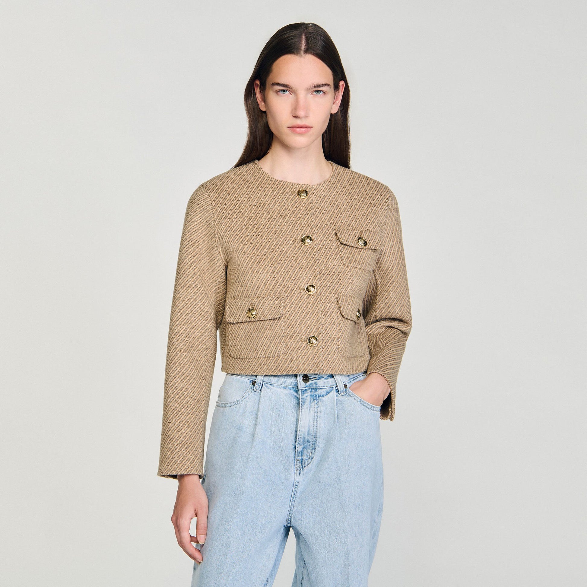 Sandro Cropped button-down jacket Beige