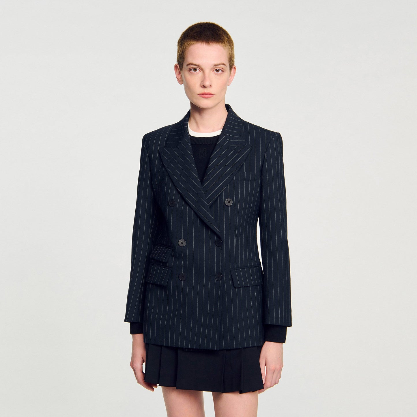 Sandro Striped suit jacket Black