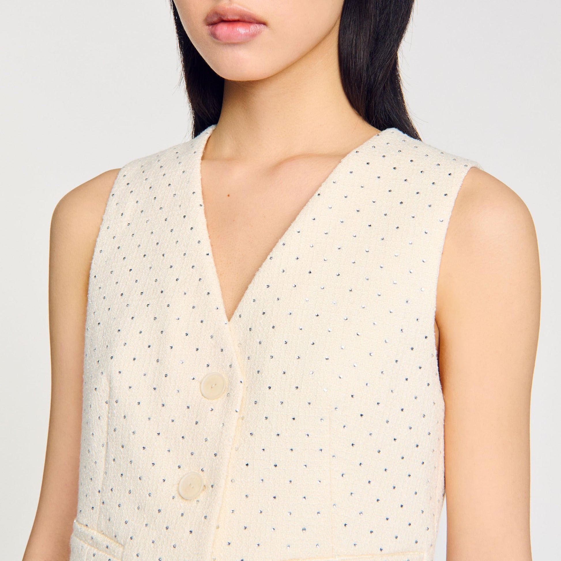 Sandro Rhinestone tweed jacket Ecru