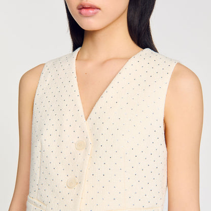 Sandro Rhinestone tweed jacket Ecru