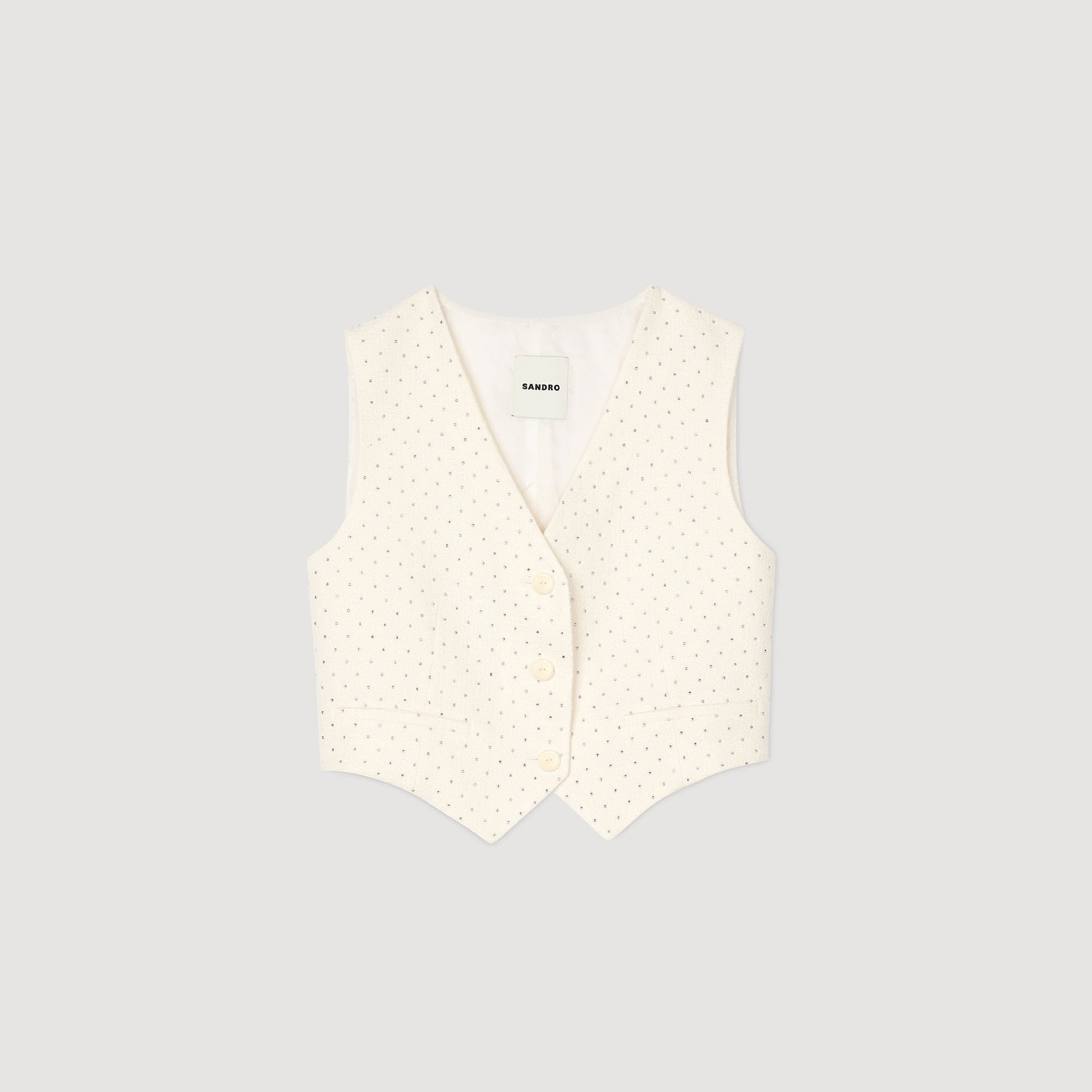 Sandro Rhinestone tweed jacket Ecru