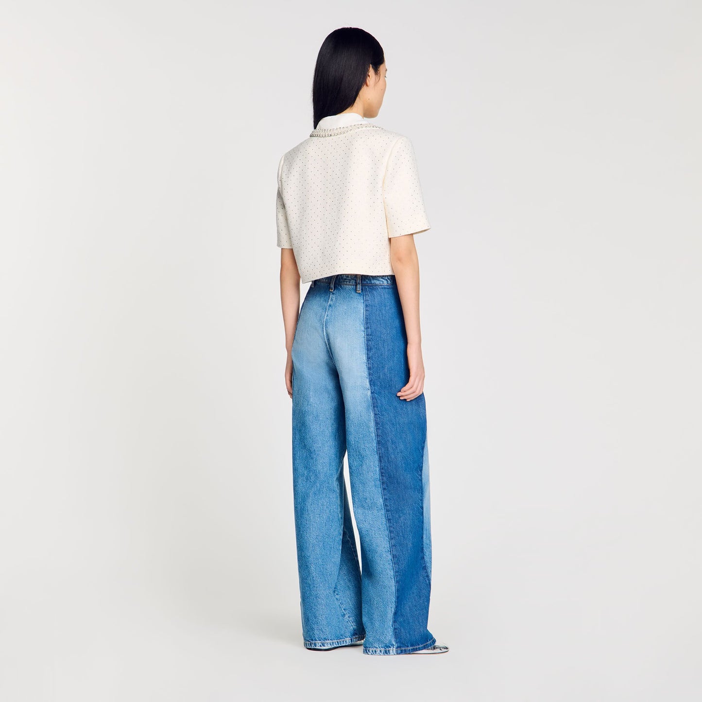 Sandro Short-sleeved rhinestone jacket Ecru