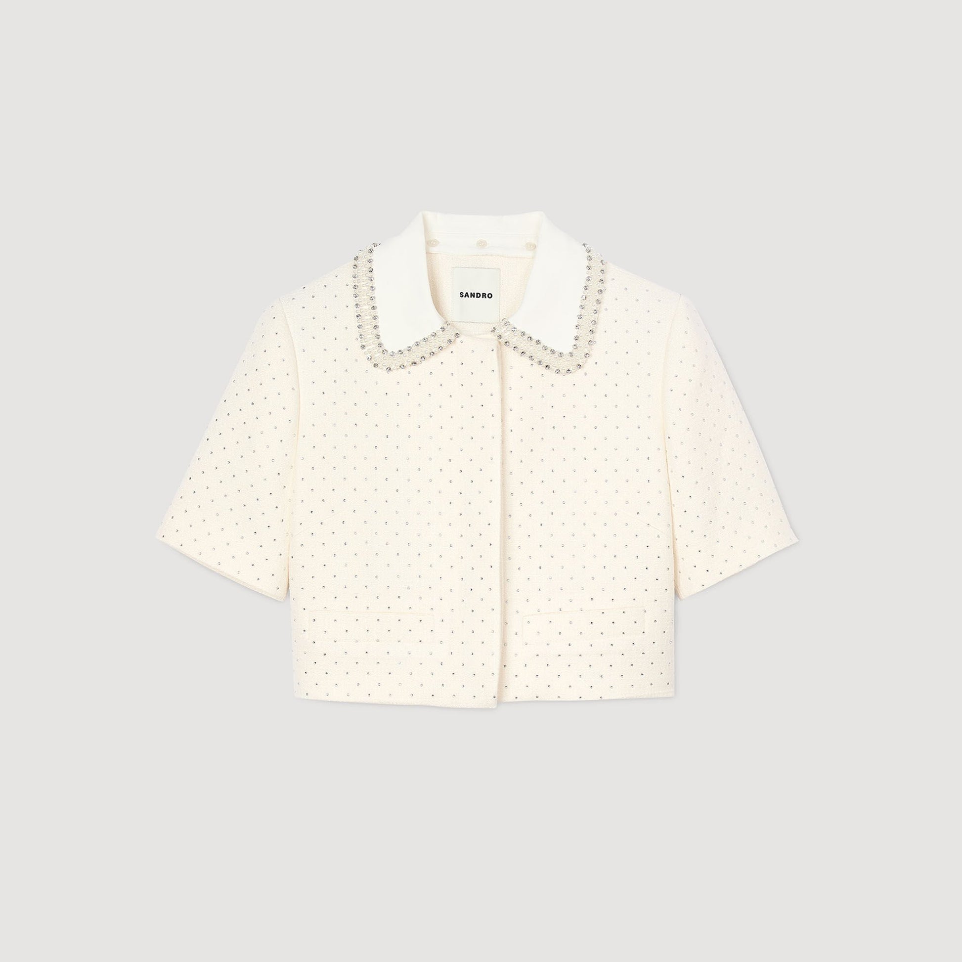 Sandro Short-sleeved rhinestone jacket Ecru