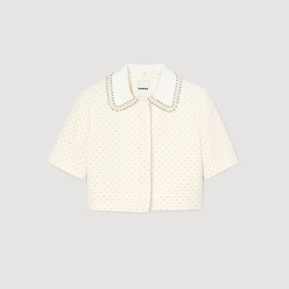 Sandro Short-sleeved rhinestone jacket Ecru