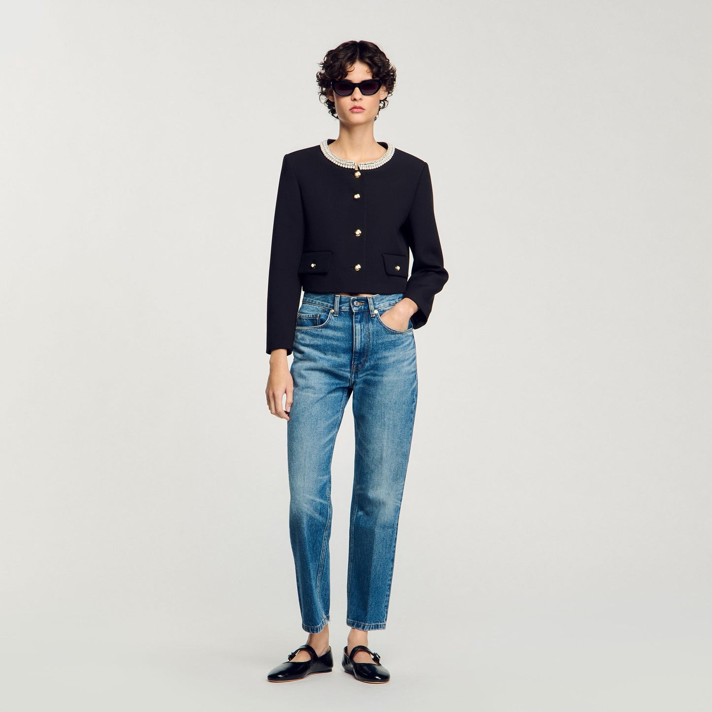 Sandro Jacket with beaded collar Black