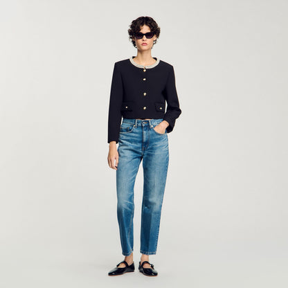 Sandro Jacket with beaded collar Black