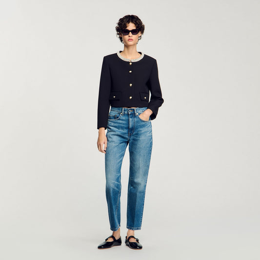 Sandro Jacket with beaded collar Black