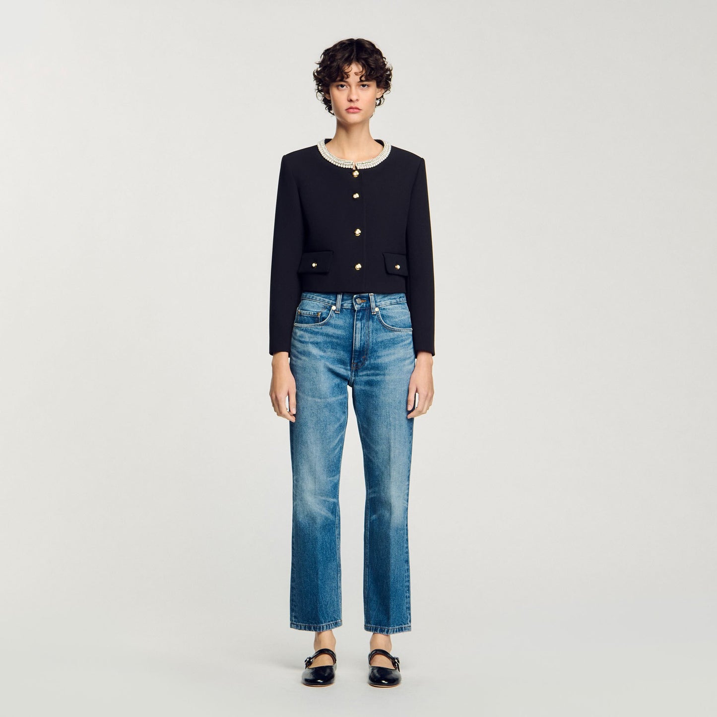Sandro Jacket with beaded collar Black