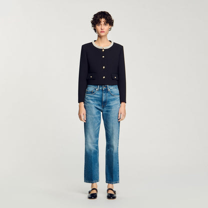 Sandro Jacket with beaded collar Black