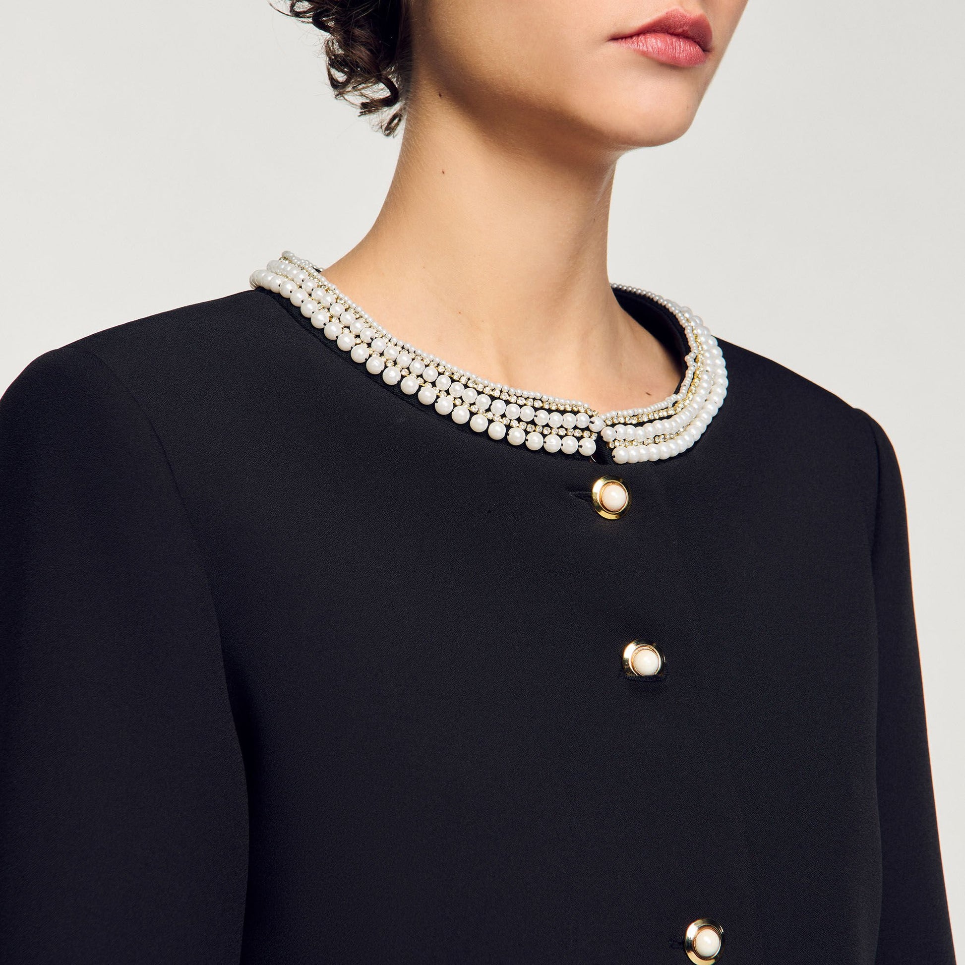 Sandro Jacket with beaded collar Black