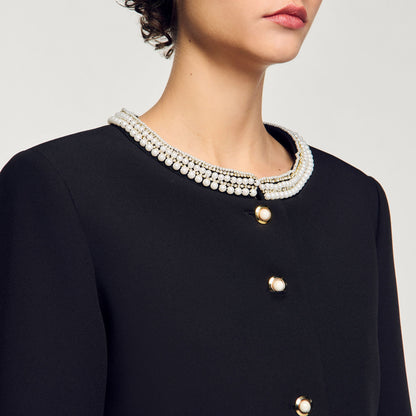 Sandro Jacket with beaded collar Black