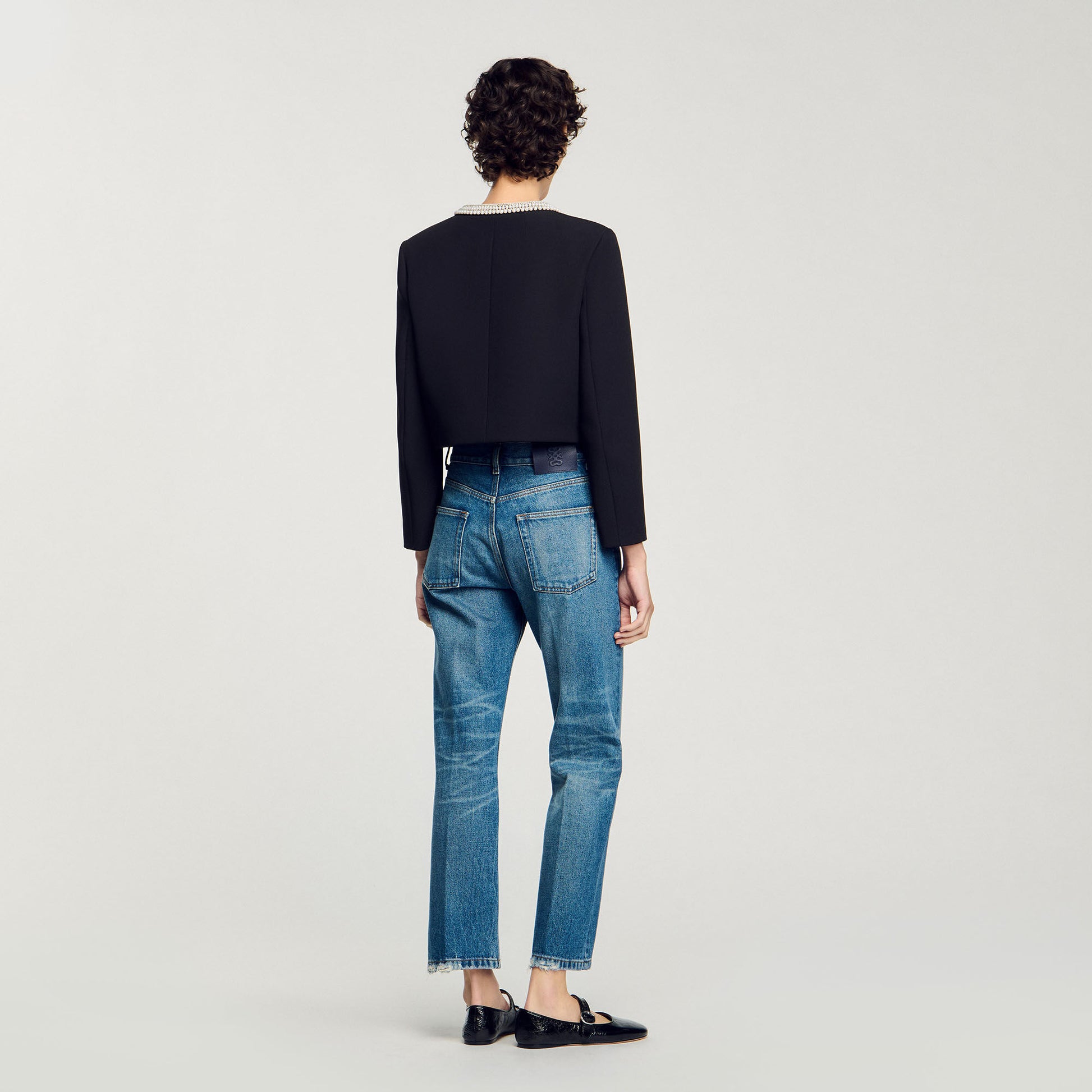 Sandro Jacket with beaded collar Black