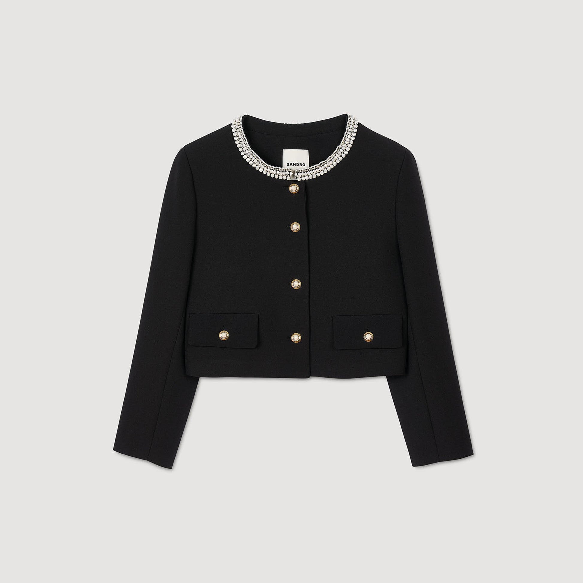 Sandro Jacket with beaded collar Black