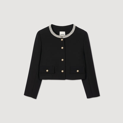 Sandro Jacket with beaded collar Black