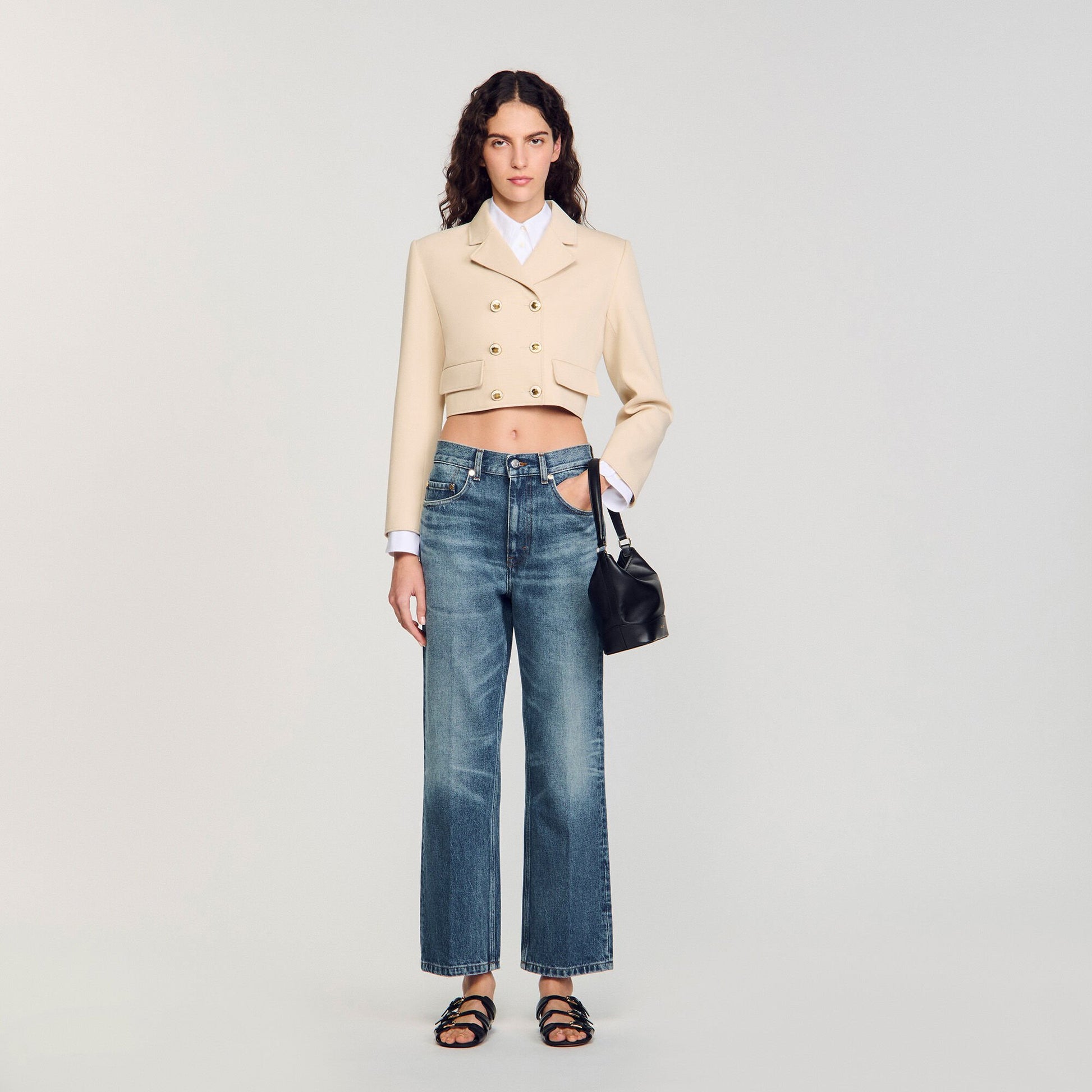 Sandro Cropped buttoned jacket Sand
