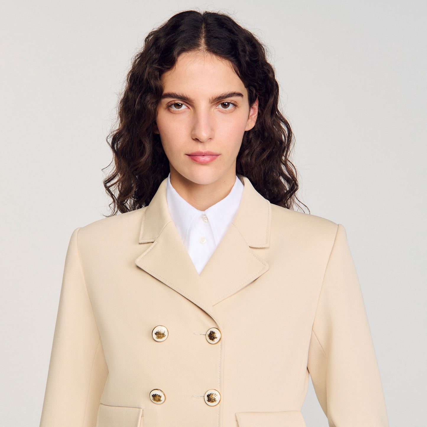 Sandro Cropped buttoned jacket Sand
