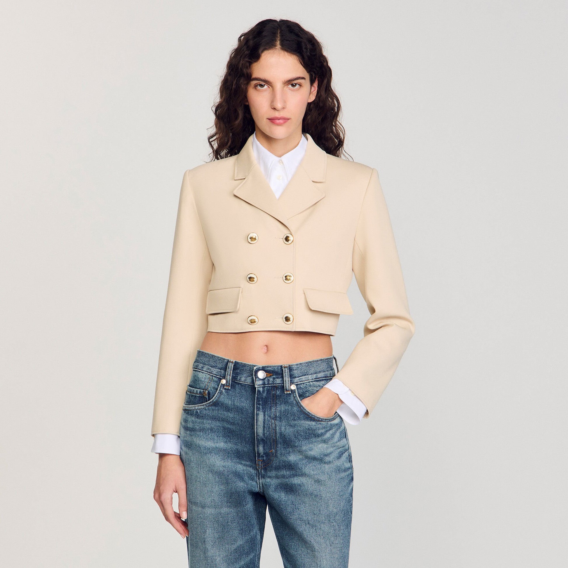 Sandro Cropped buttoned jacket Sand