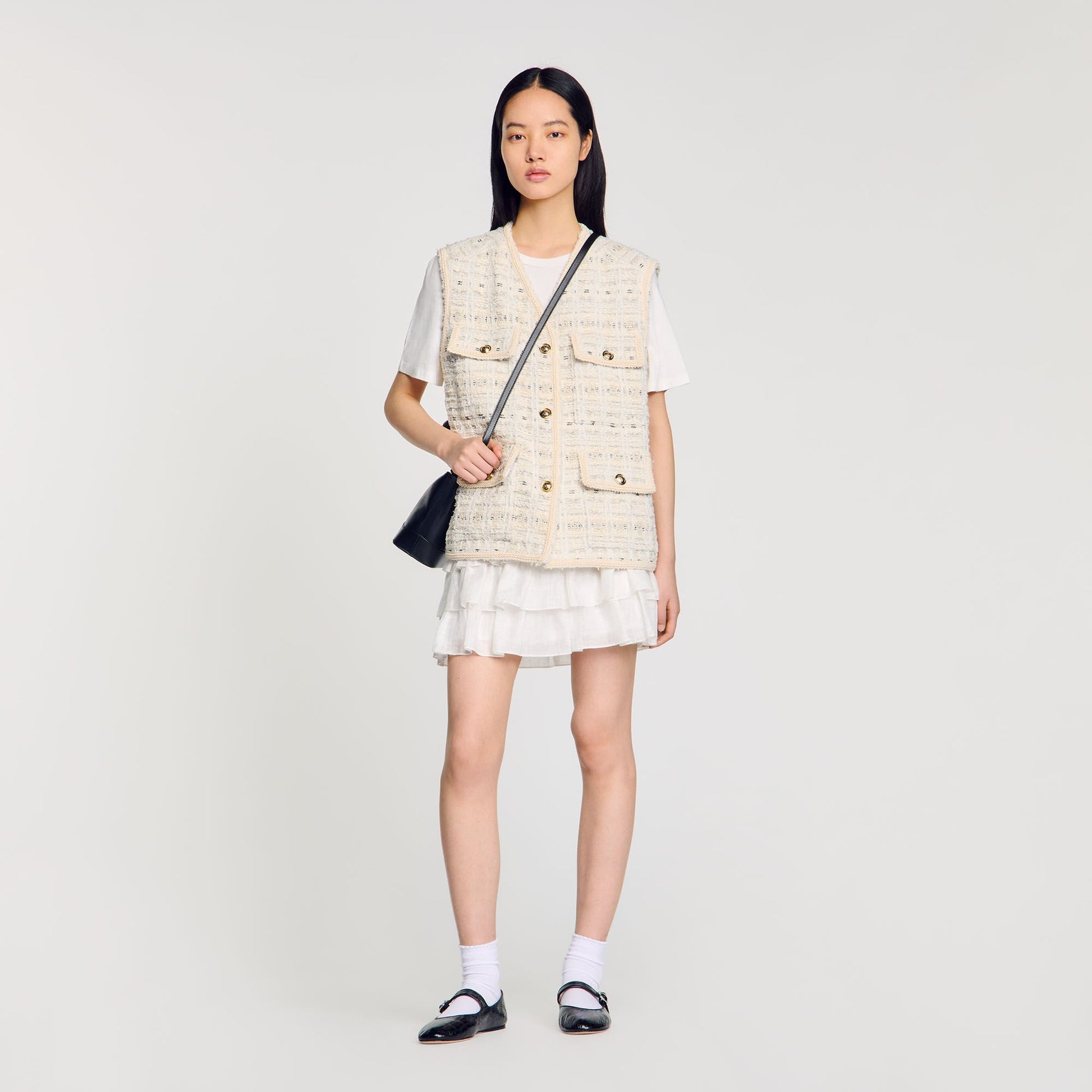 Sandro Sleeveless tweed jacket Ecru / Lurex