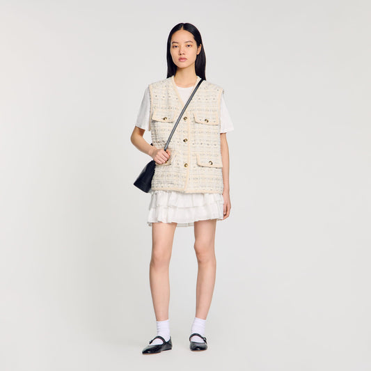 Sandro Sleeveless tweed jacket Ecru / Lurex