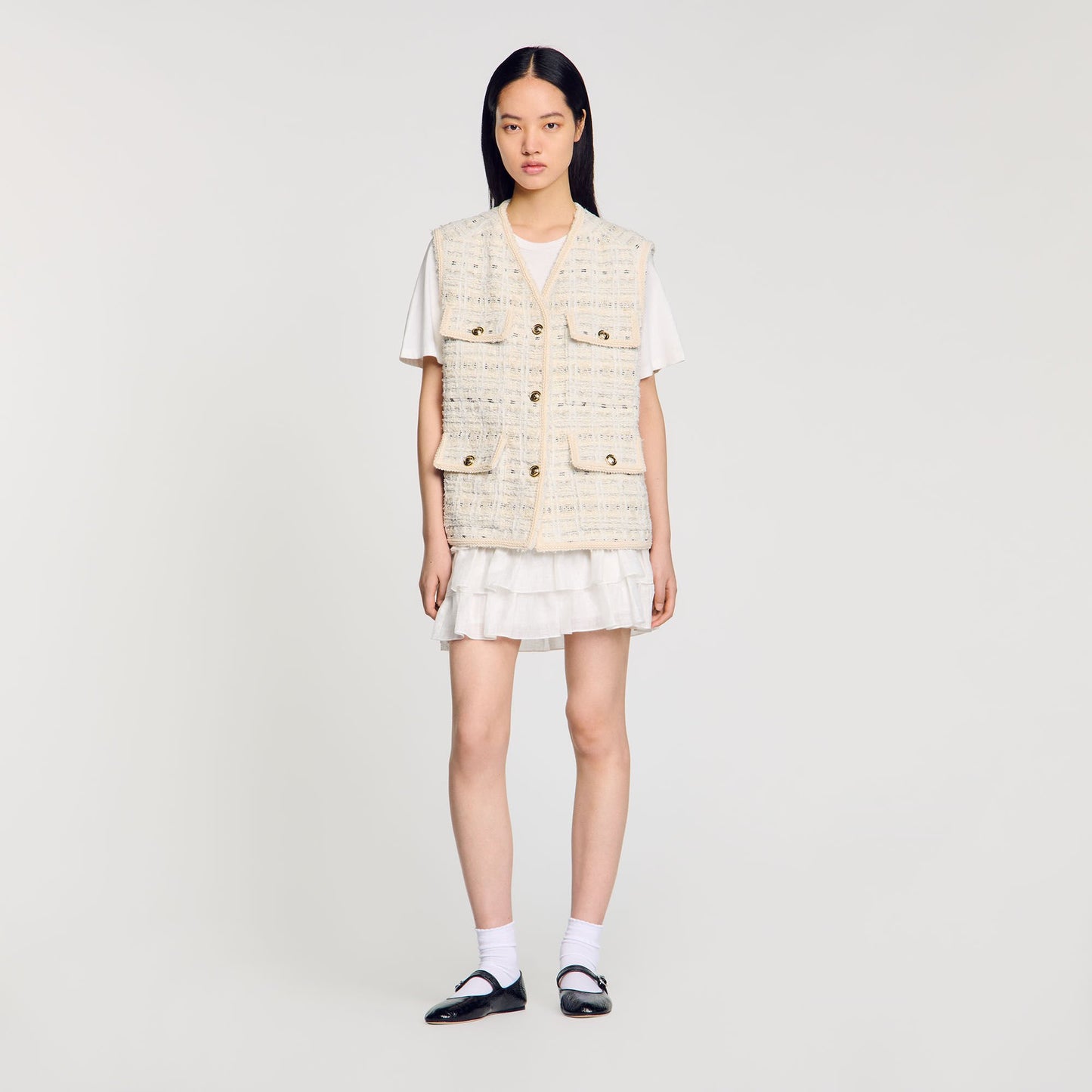 Sandro Sleeveless tweed jacket Ecru / Lurex