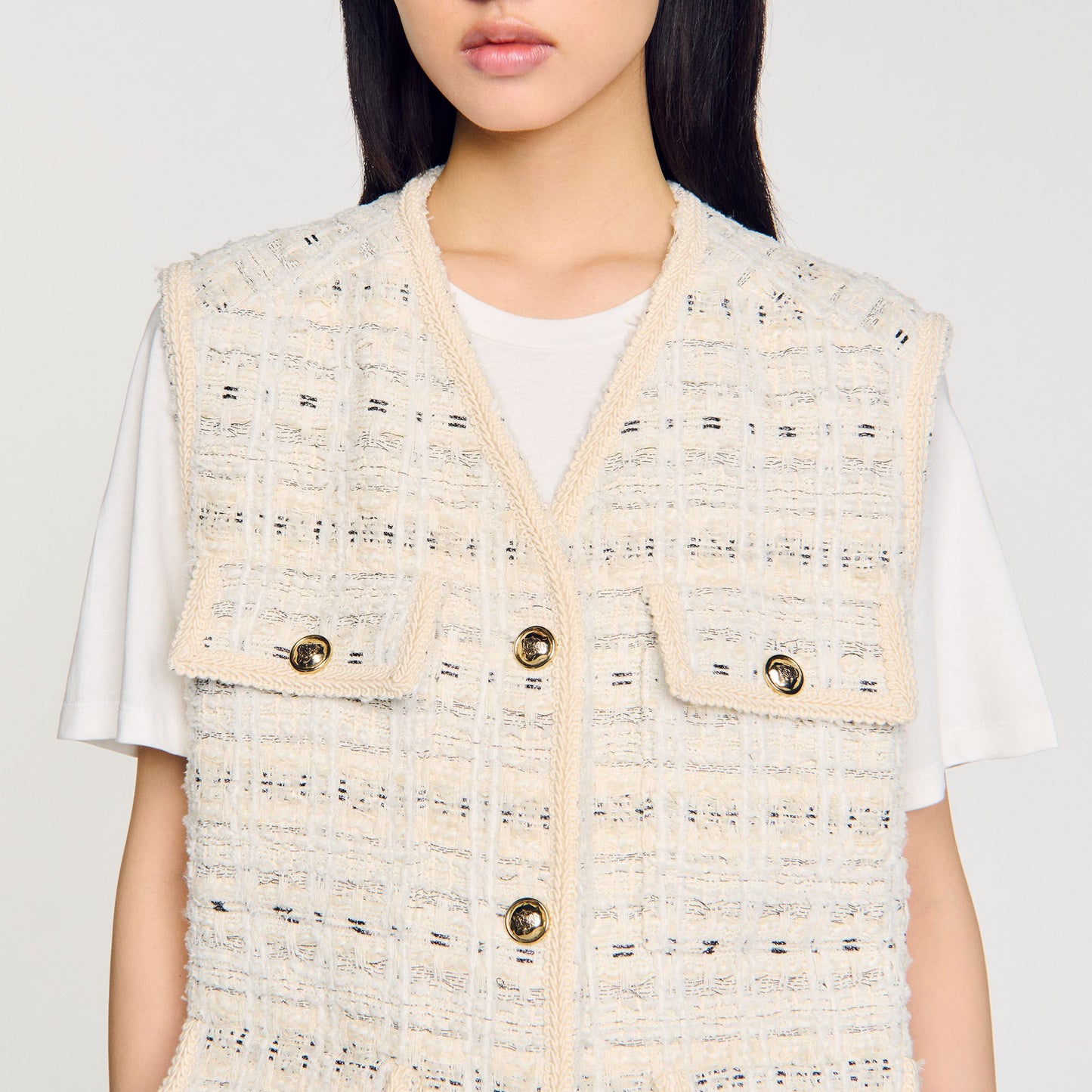 Sandro Sleeveless tweed jacket Ecru / Lurex