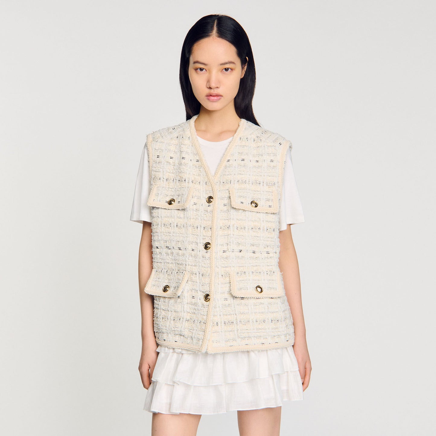 Sandro Sleeveless tweed jacket Ecru / Lurex