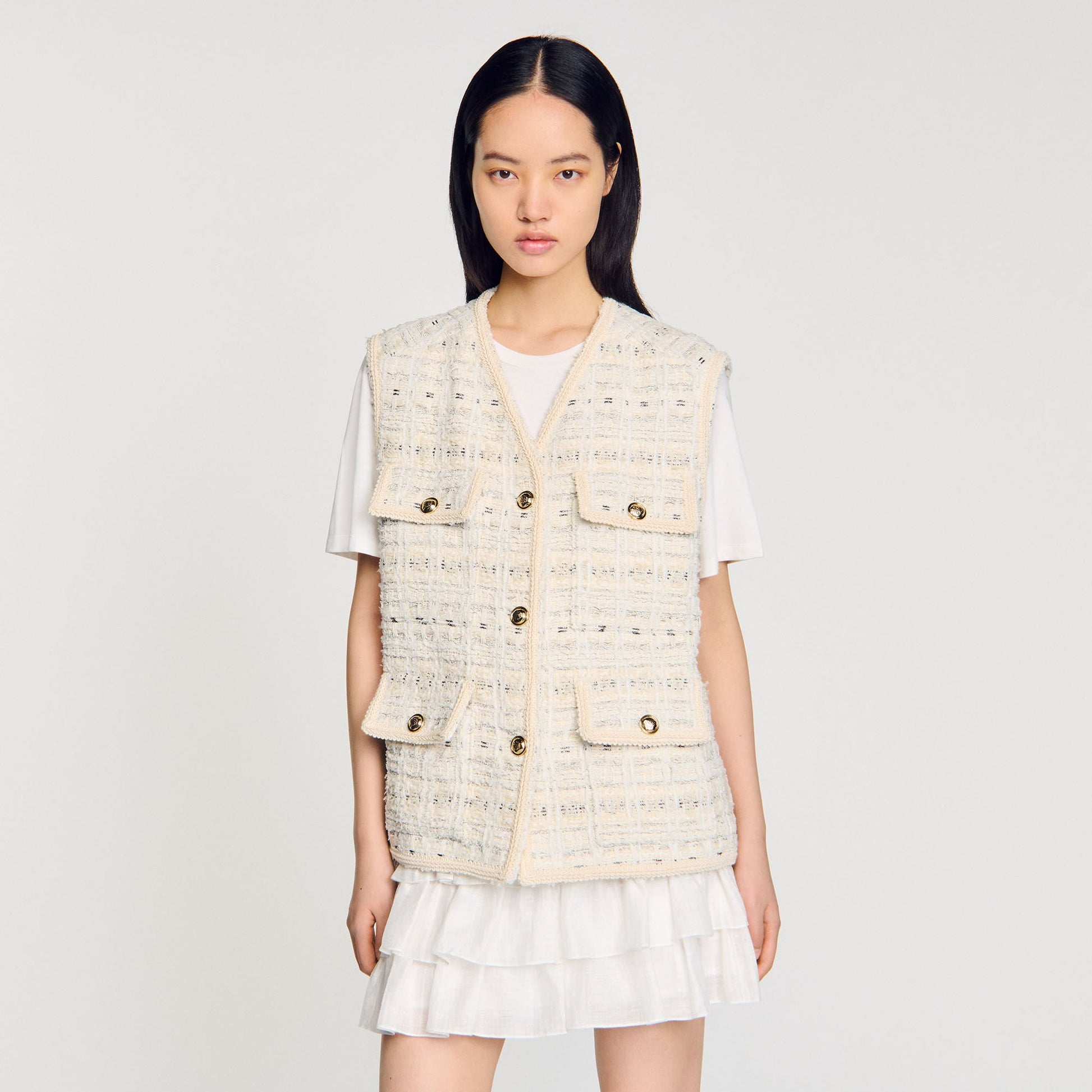 Sandro Sleeveless tweed jacket Ecru / Lurex