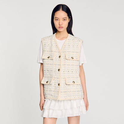 Sandro Sleeveless tweed jacket Ecru / Lurex