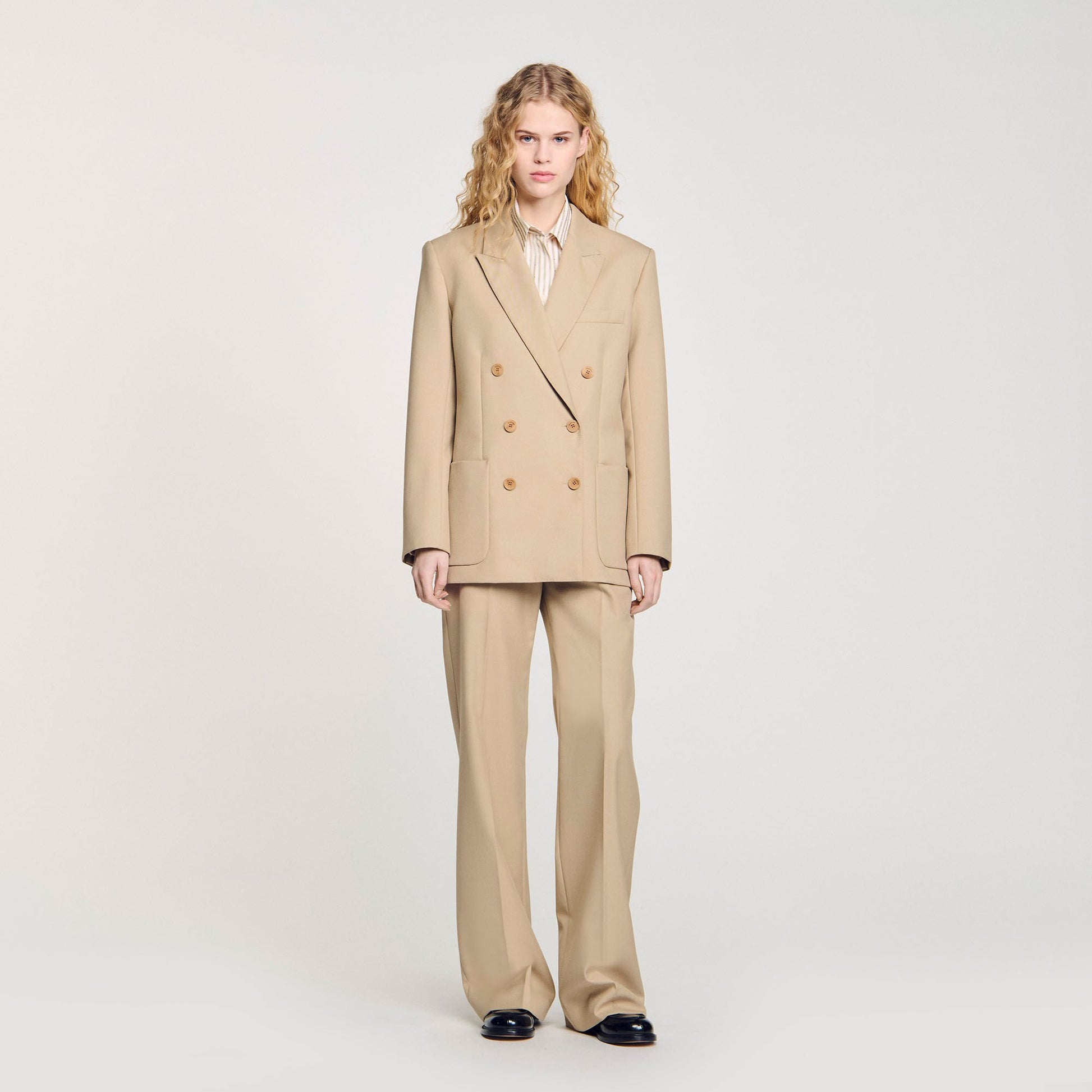 Sandro Double-breasted suit jacket Sand