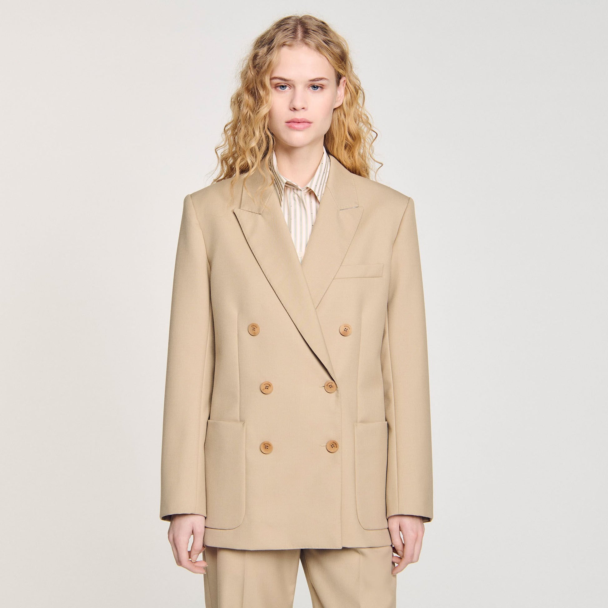 Sandro Double-breasted suit jacket Sand
