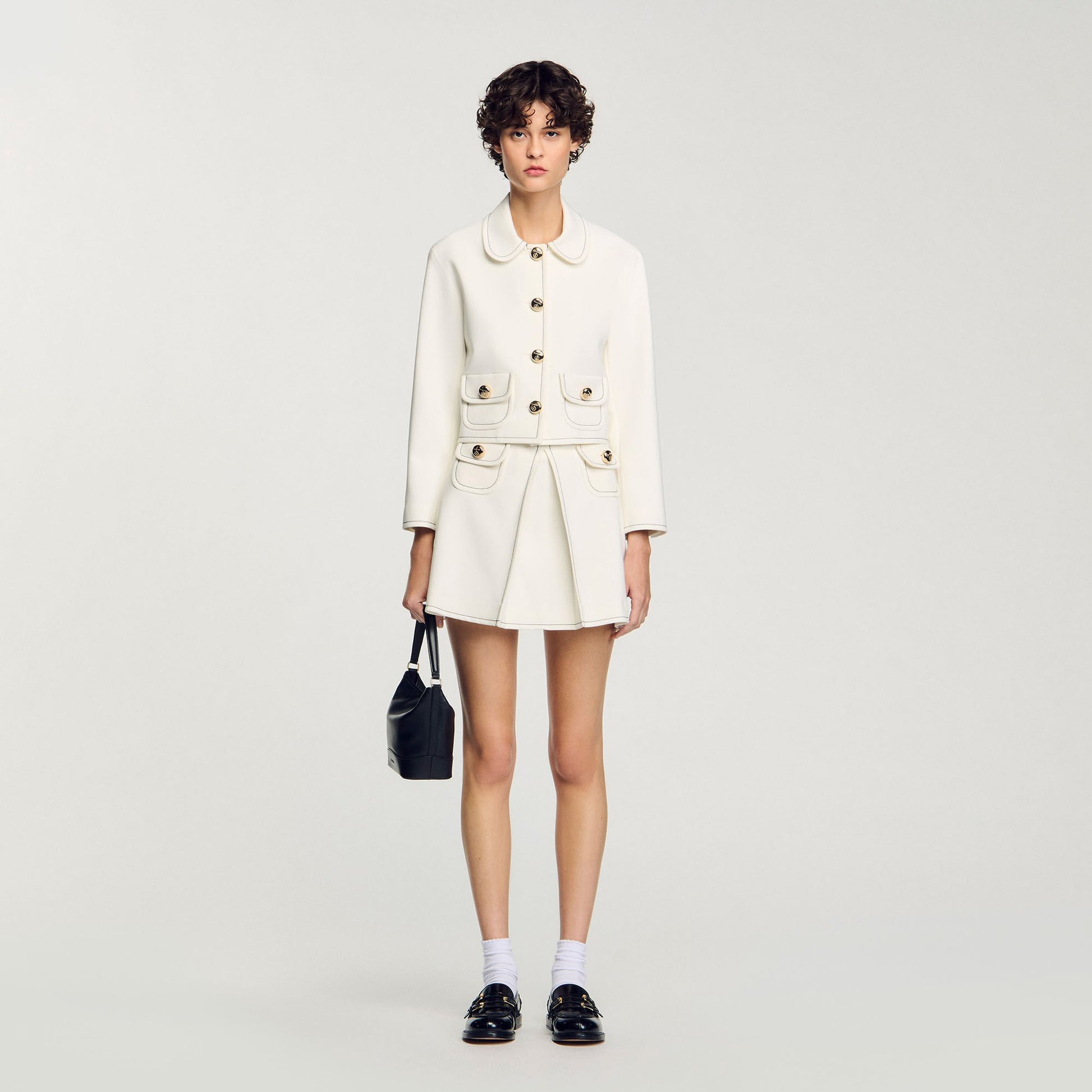 Sandro Peter Pan collar cropped jacket Ecru