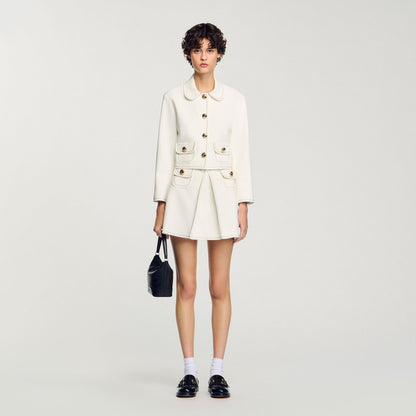 Sandro Peter Pan collar cropped jacket Ecru