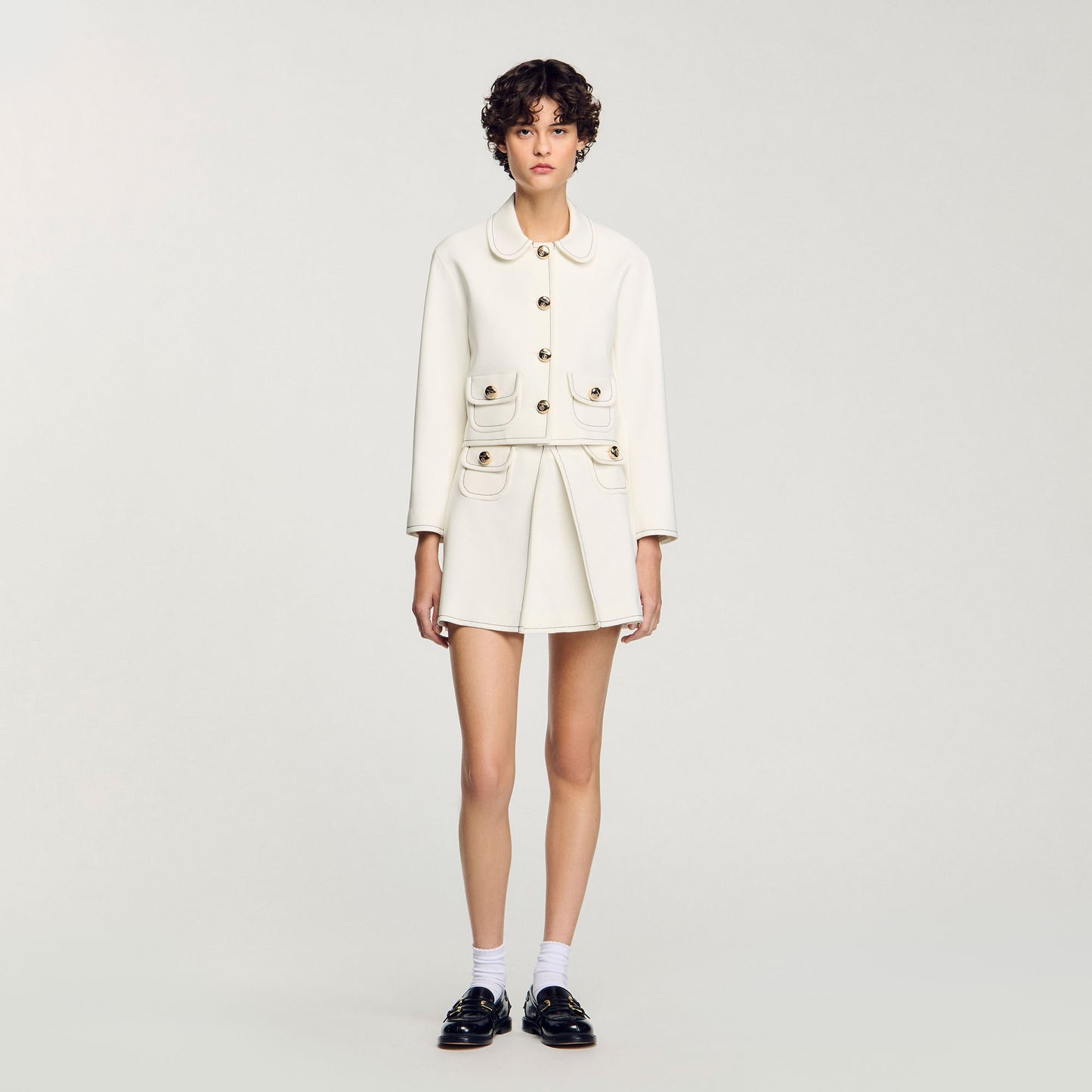Sandro Peter Pan collar cropped jacket Ecru