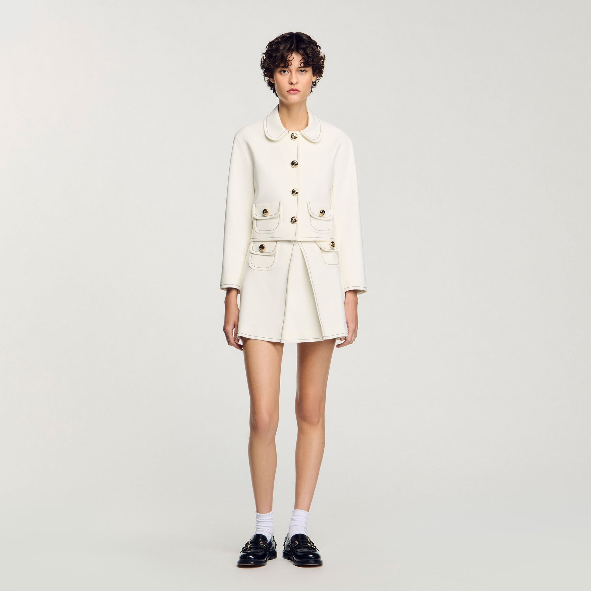 Sandro Peter Pan collar cropped jacket Ecru