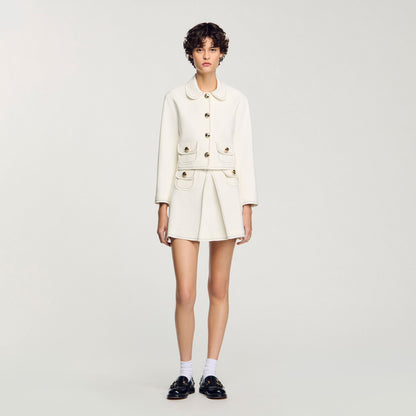 Sandro Peter Pan collar cropped jacket Ecru