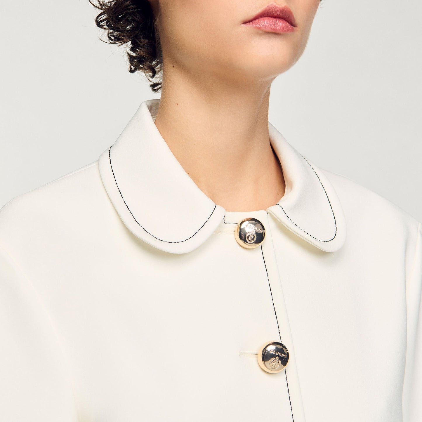 Sandro Peter Pan collar cropped jacket Ecru
