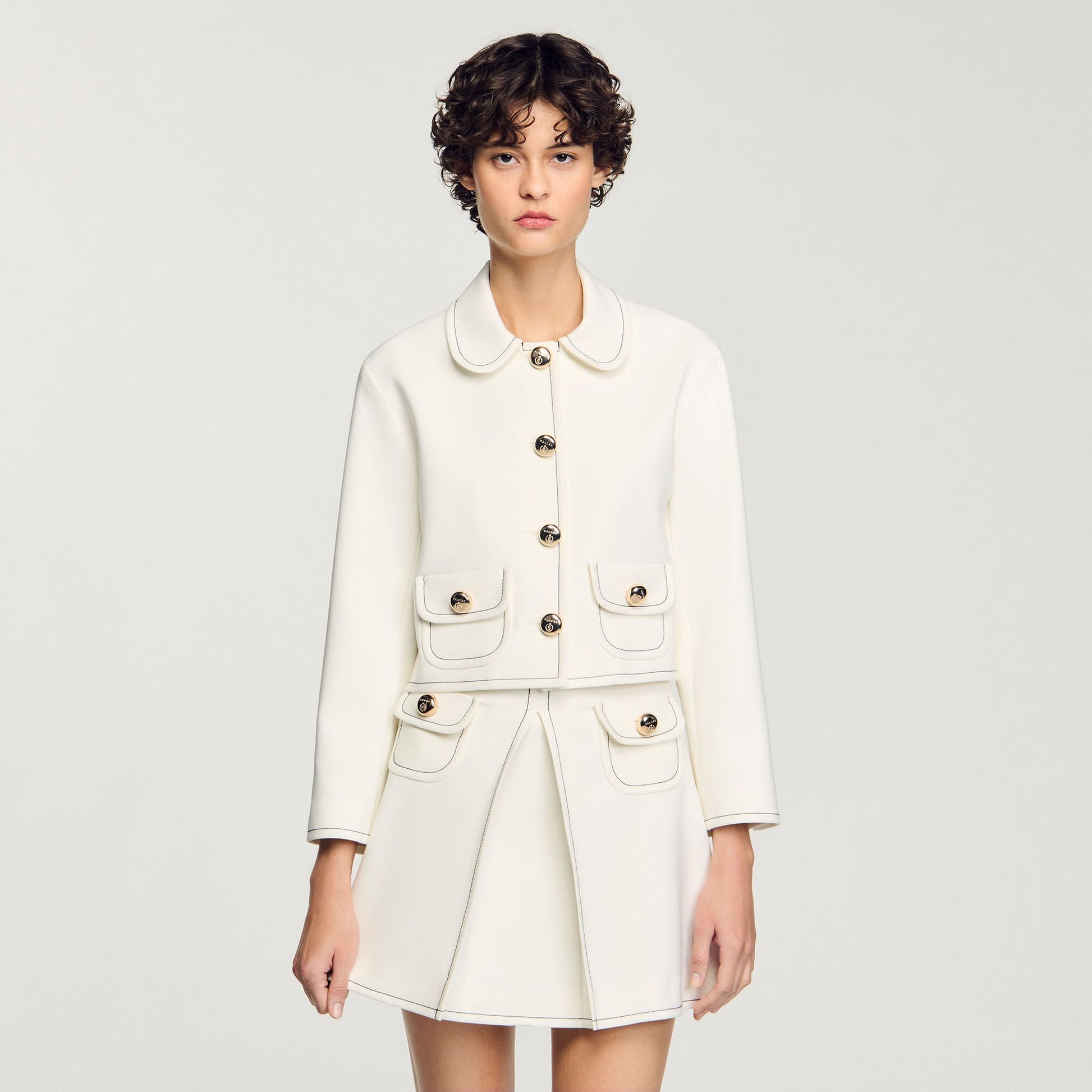 Sandro Peter Pan collar cropped jacket Ecru