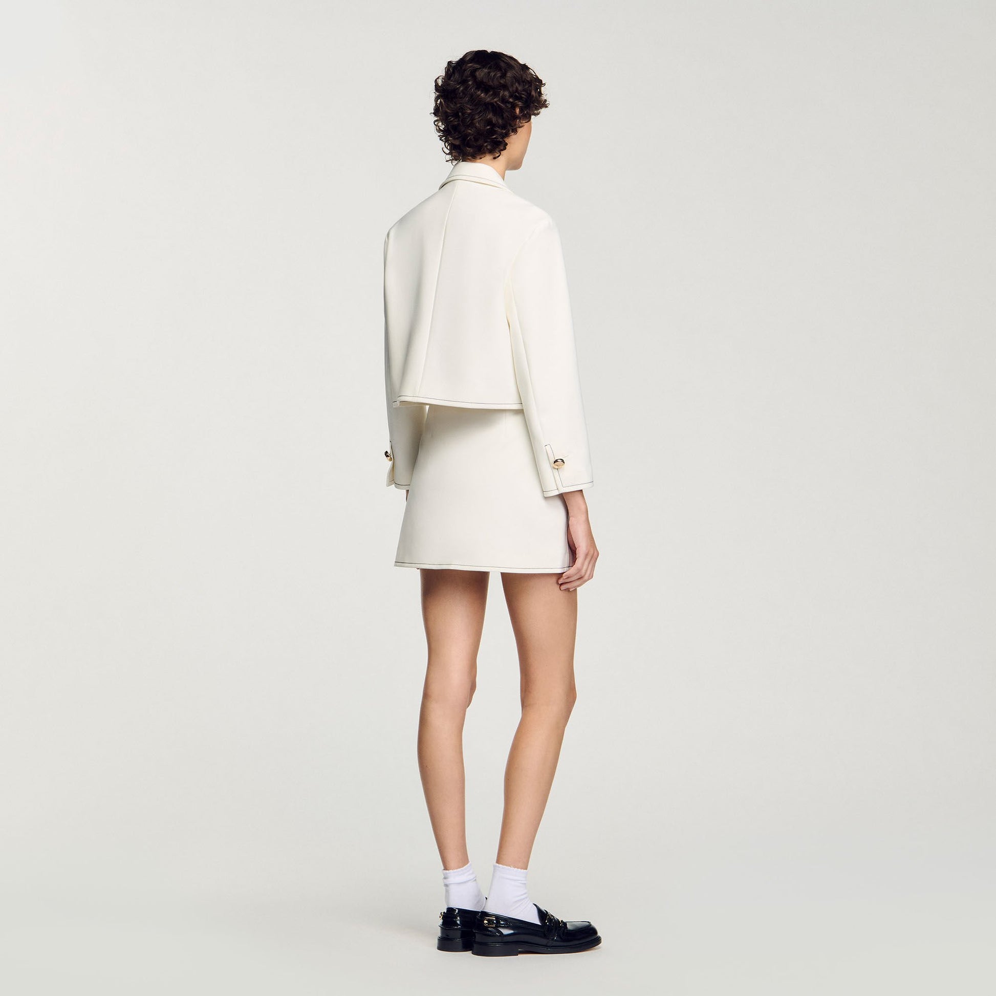 Sandro Peter Pan collar cropped jacket Ecru