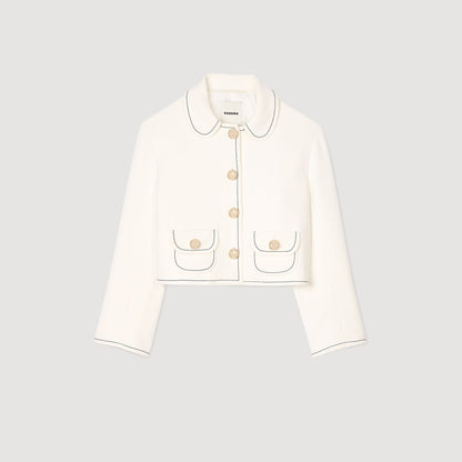 Sandro Peter Pan collar cropped jacket Ecru