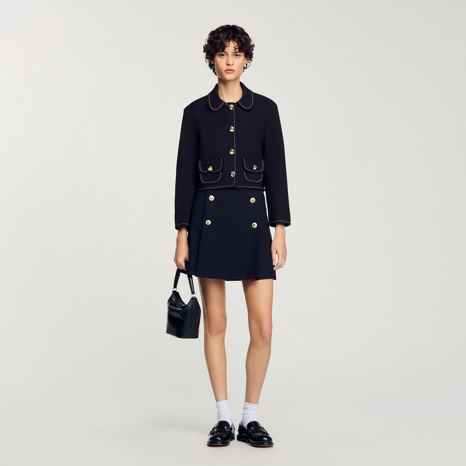 Sandro Peter Pan collar cropped jacket Black