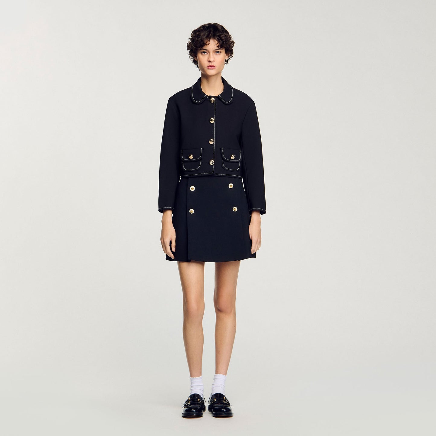 Sandro Peter Pan collar cropped jacket Black