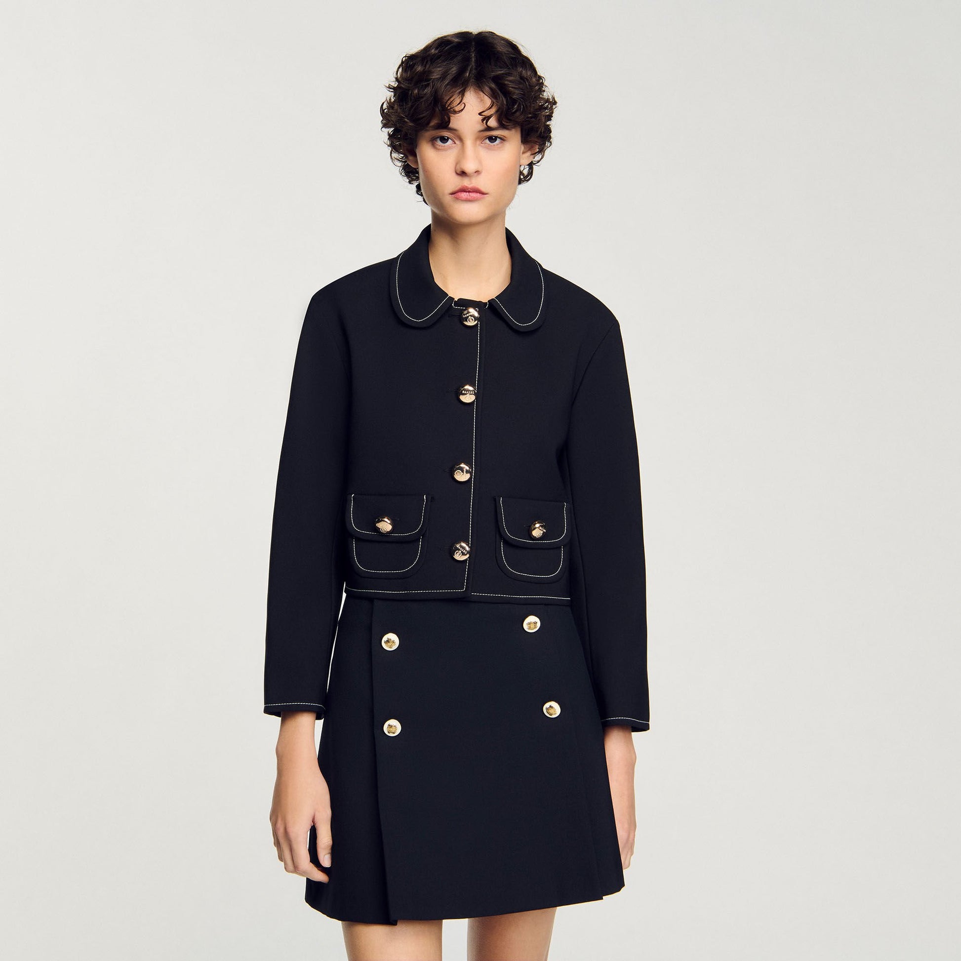 Sandro Peter Pan collar cropped jacket Black